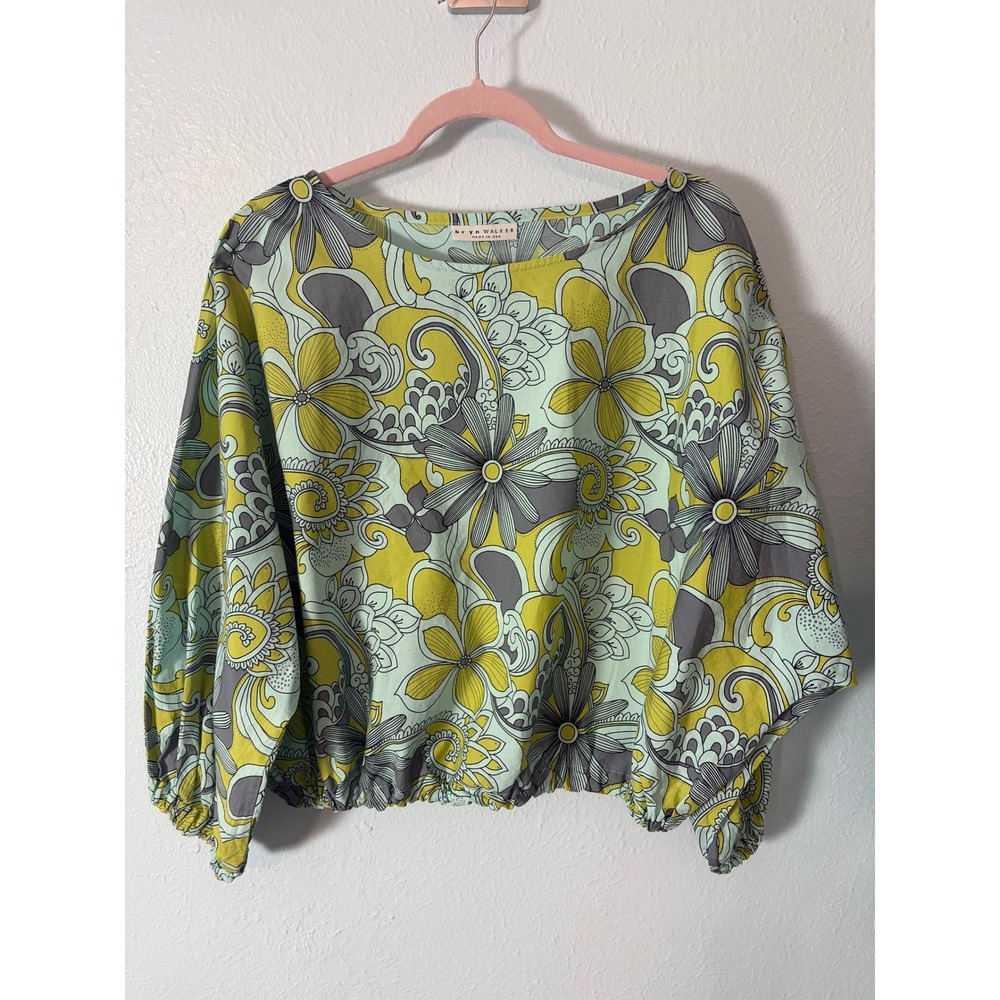 Bryn Walker Floral Poplin Blouse Dolman Made in USA Artsy Lagenlook Oversized
